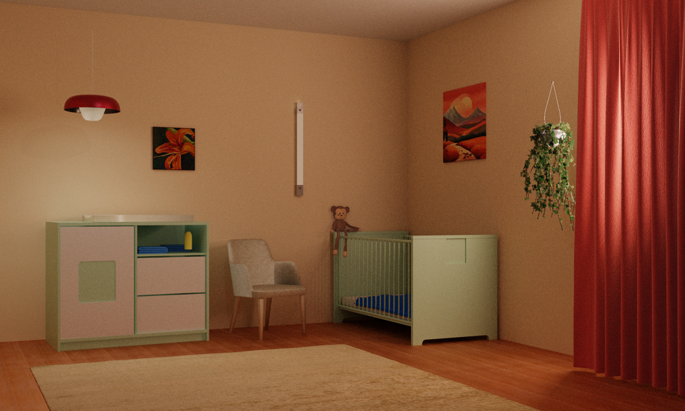 Rustgevende sfeerverlichting in babykamer.